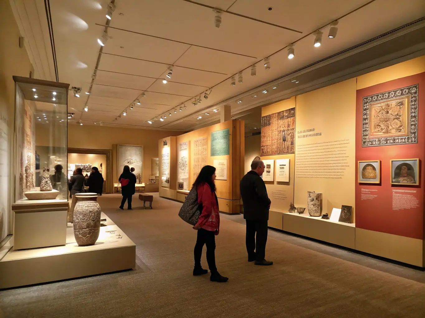 A photograph showcasing an exhibition about the history of the organs of Saint Jean, with displays of historical documents, photographs, and artifacts.